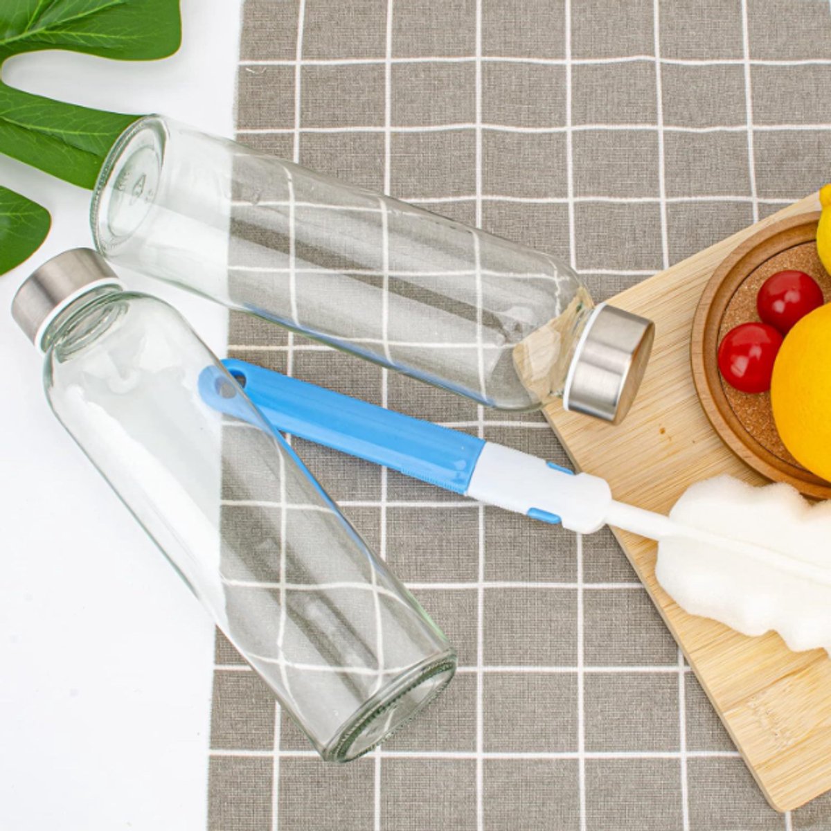 Glass Bottles - Set of 6 - 16oz Glass Juice Bottles for Drinking, Juicing & Tea Brewing with Lids - Leak-proof Set for Fridge Storage