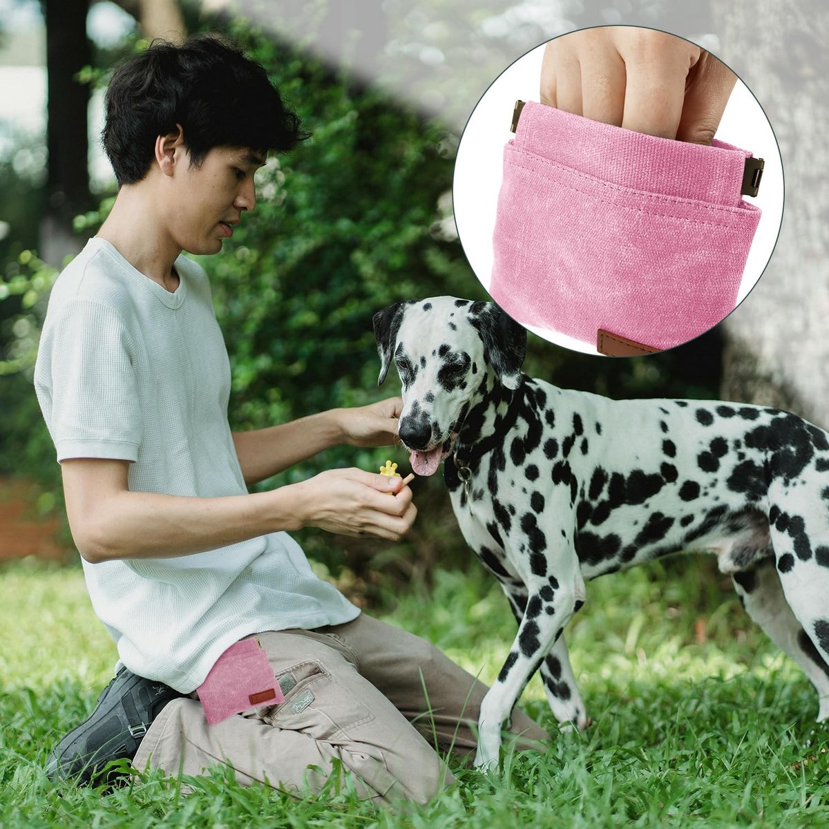 Pet Training Pouch - Dog Treat Pouch - Portable Pet Walking Bag - Suitable for Travel or Outdoor Activities (Pink)