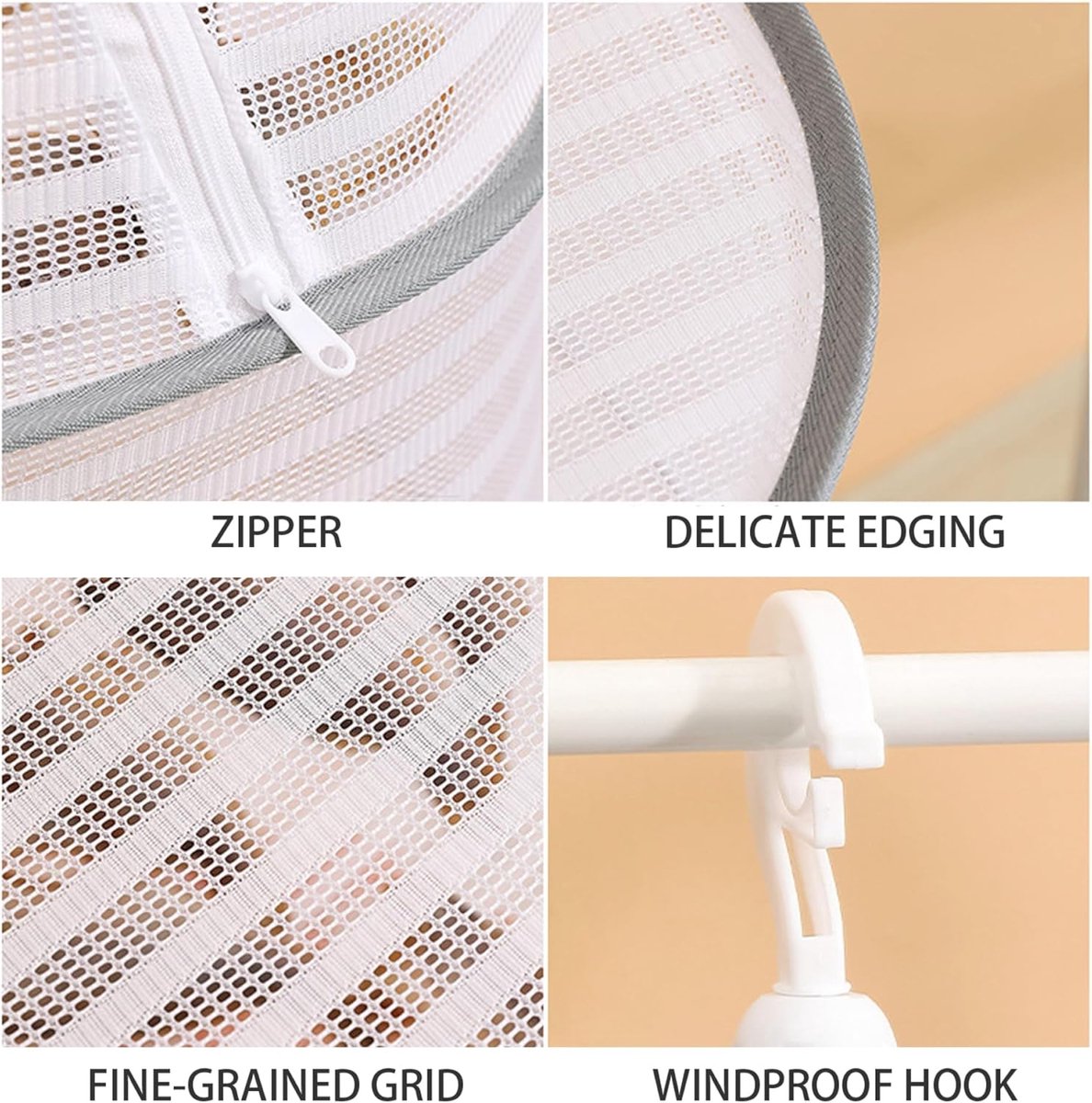 Clothes Drying Rack - Three-Tier Mesh Hanging Drying Rack - Foldable - Zippered - Suitable for drying plants, buds, fruits, flowers, vegetables, fabrics, etc.