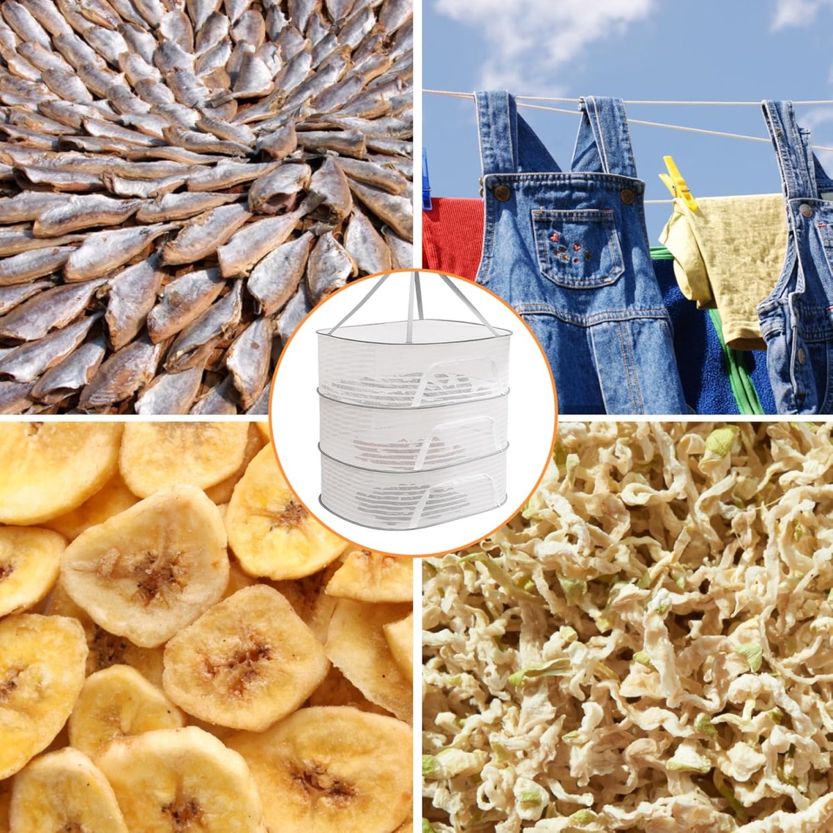 Clothes Drying Rack - Three-Tier Mesh Hanging Drying Rack - Foldable - Zippered - Suitable for drying plants, buds, fruits, flowers, vegetables, fabrics, etc.