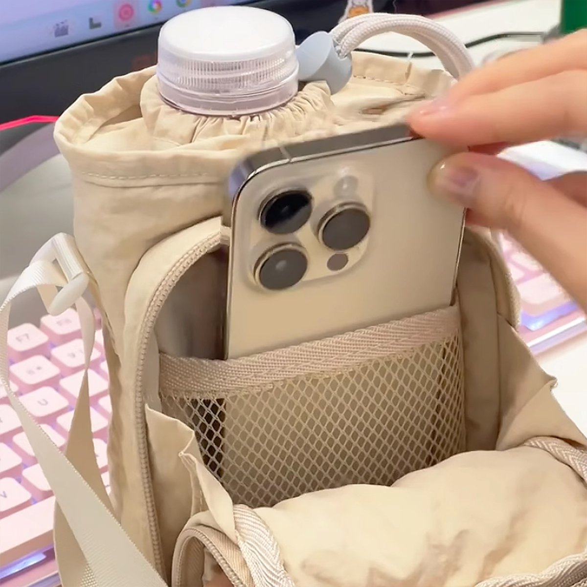 Crossbody Backpack - Water Bottle Umbrella Bag - Women's Crossbody Bag - Mini Bag - Handbag Shoulder Bag - Casual All-Match