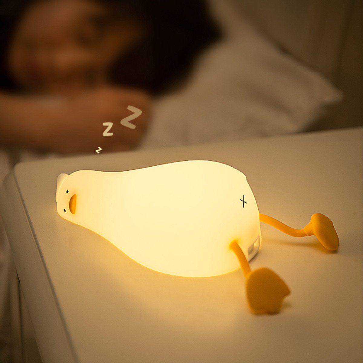 Night Light - Lying Duck Night Light - Pat Light - LED Rotating Duck - Rechargeable Sleeping Companion - Phone Holder - Night Light - Creative