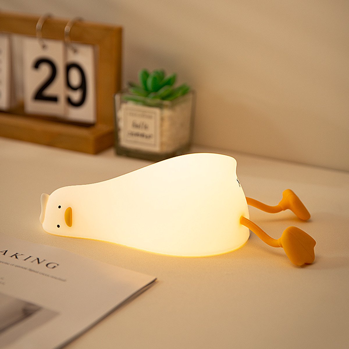 Night Light - Lying Duck Night Light - Pat Light - LED Rotating Duck - Rechargeable Sleeping Companion - Phone Holder - Night Light - Creative