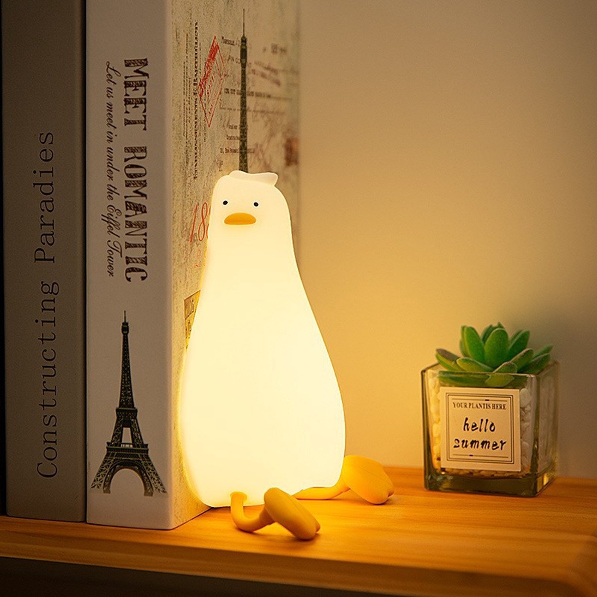 Night Light - Lying Duck Night Light - Pat Light - LED Rotating Duck - Rechargeable Sleeping Companion - Phone Holder - Night Light - Creative