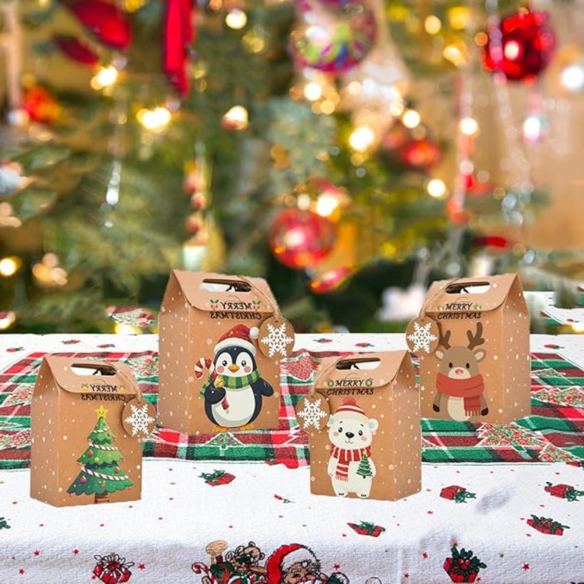 Gift Bags - 24-pack - Paper Gift Bags - Christmas Kraft Paper Candy Boxes - Christmas Kraft Paper Cookie and Snack Boxes - Christmas Gift Boxes - Christmas Party Supplies and Decorations