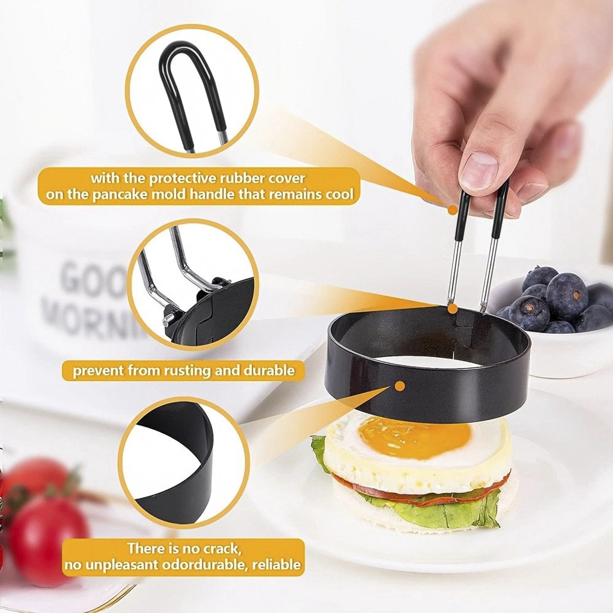Four-Piece Round Egg Frying Set - Non-Stick Egg Rings - Egg Molds - Spring Roll Molds - Non-Stick Egg Rings - Leak-Proof Egg Molds