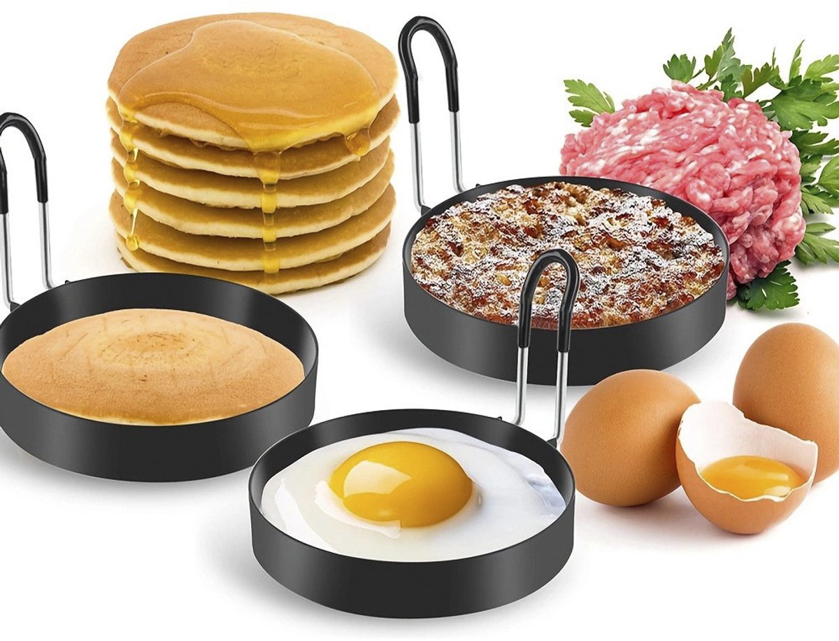 Four-Piece Round Egg Frying Set - Non-Stick Egg Rings - Egg Molds - Spring Roll Molds - Non-Stick Egg Rings - Leak-Proof Egg Molds