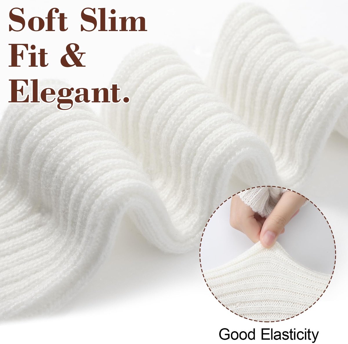 Arm Sleeves - Women's Long Fingerless - Knitted Y2K Arm Sleeves - (Vit)