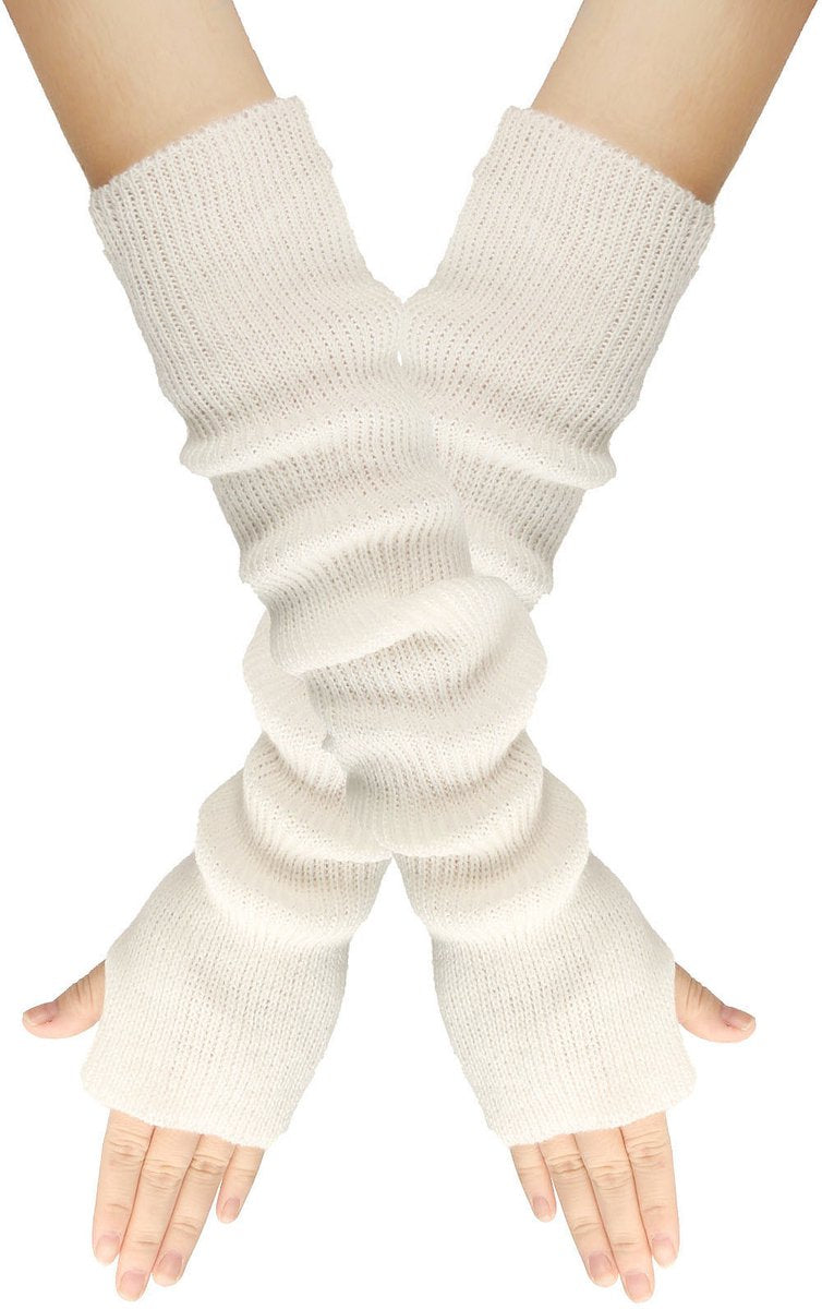 Arm Sleeves - Women's Long Fingerless - Knitted Y2K Arm Sleeves - (Vit)