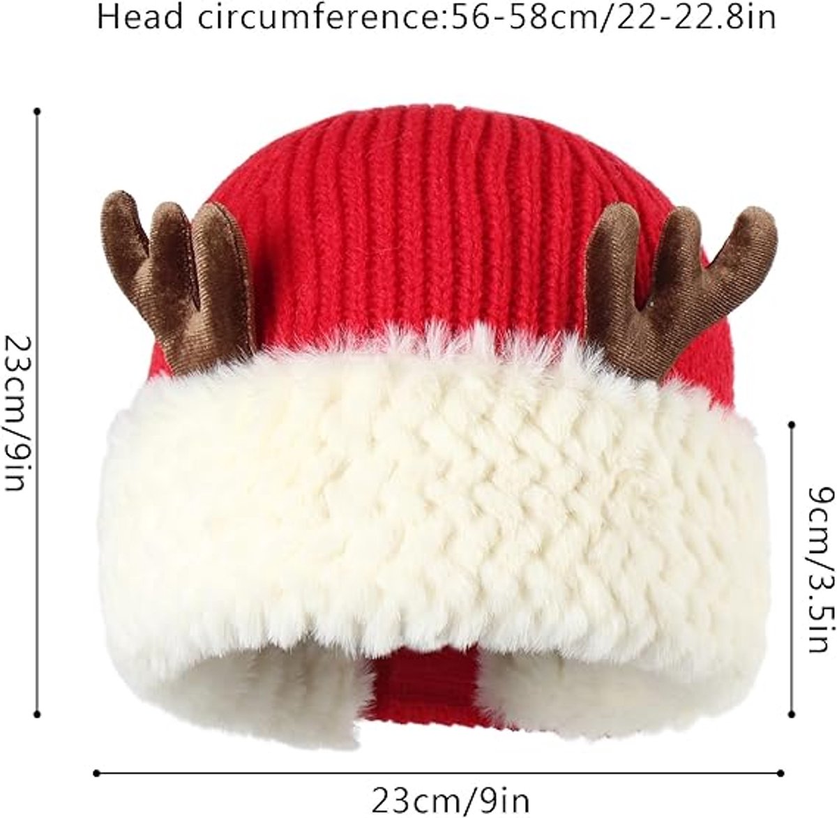 Hat - Warm knitted hat - Winter hats with reindeer antlers for women - Warm Christmas hats - Women (Red)