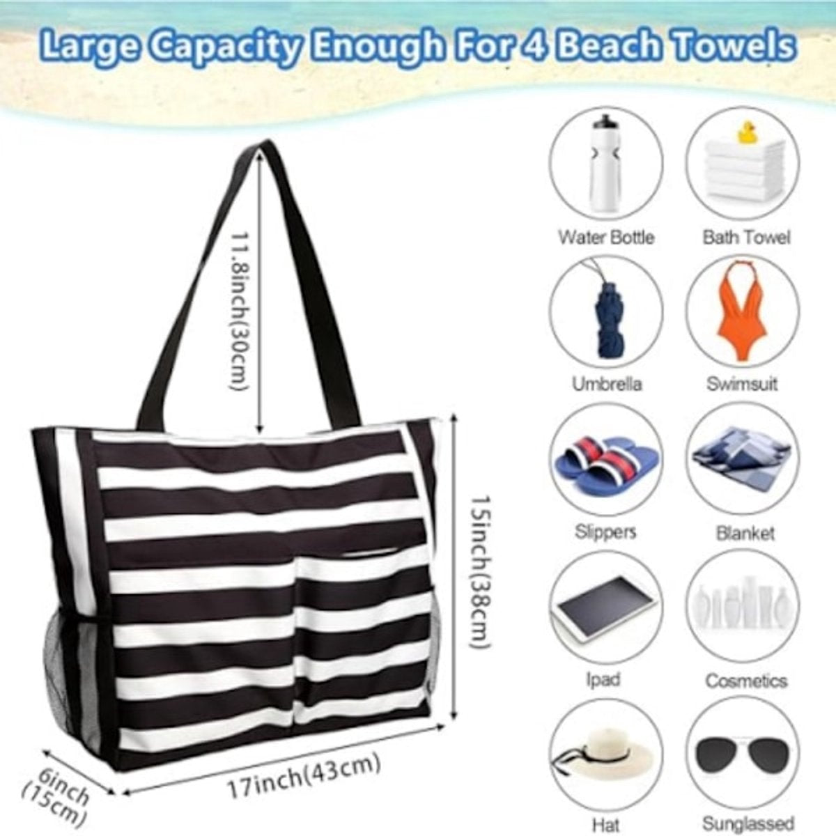 Beach Bag - Waterproof Foldable Beach Bag - Large - Foldable - Women's Beach Bag - Large Capacity - Portable Storage Bag