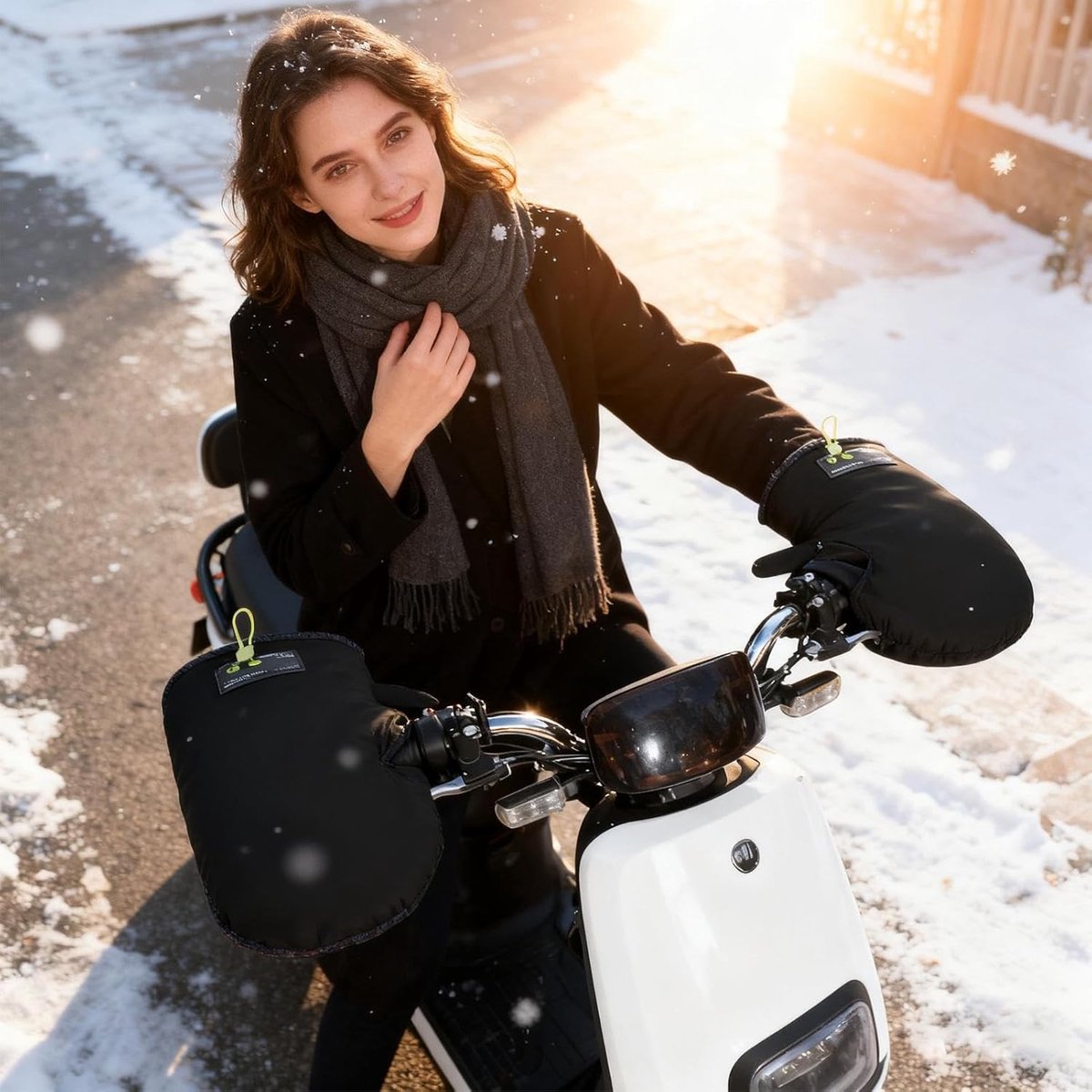 Cycling Gloves - Extra Padded Cycling Gloves - Warm Gloves - Cycling Gloves - Scooter Gloves - Hand Warmers - Cycling Accessories - With Reflective Strips - Winter - Windproof - Waterproof （Black）