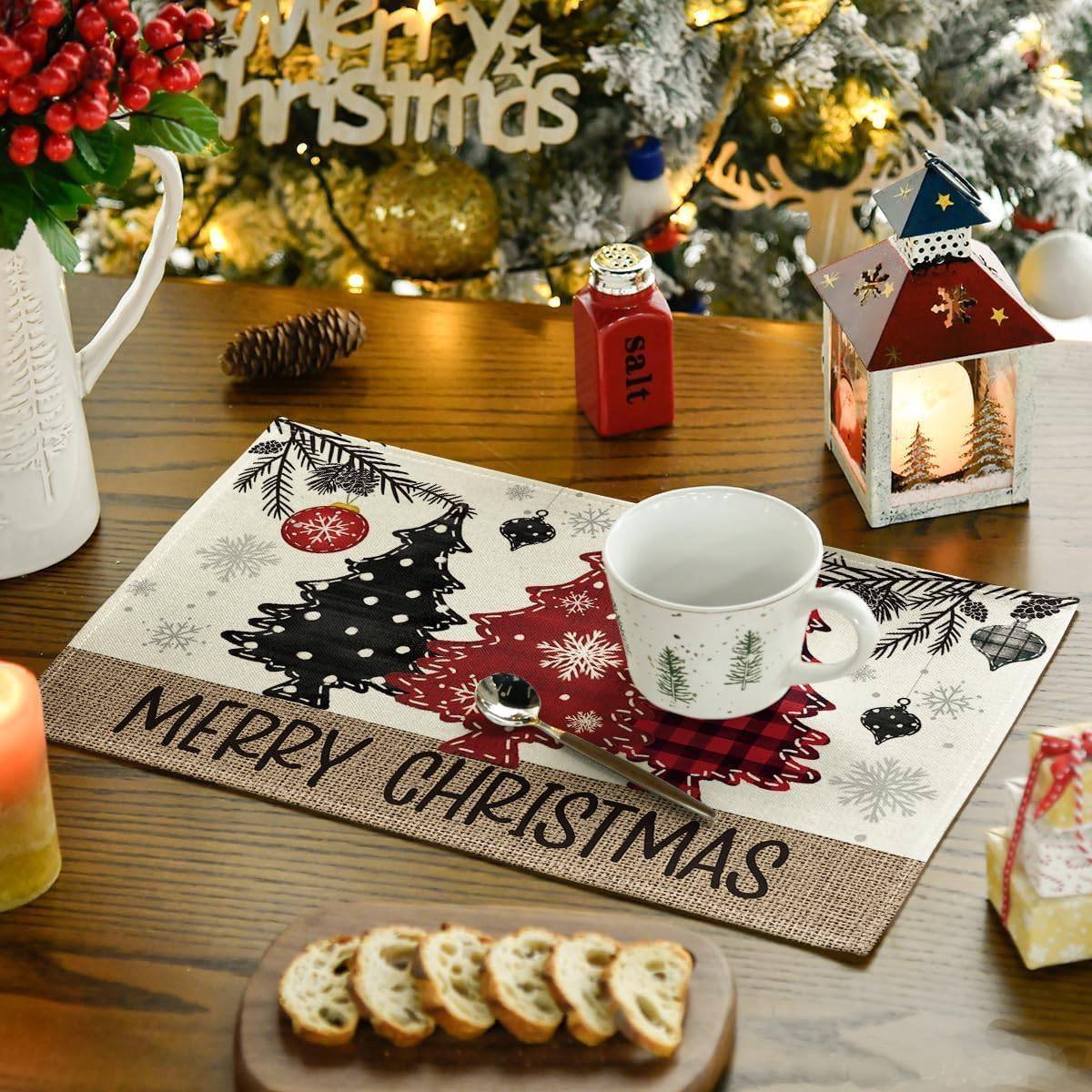 Placemats - Set of 4 - Christmas placemats - Table mats - Coasters - Christmas decorative placemats - 46x31cm - Suitable for party decorations, kitchens and dining rooms