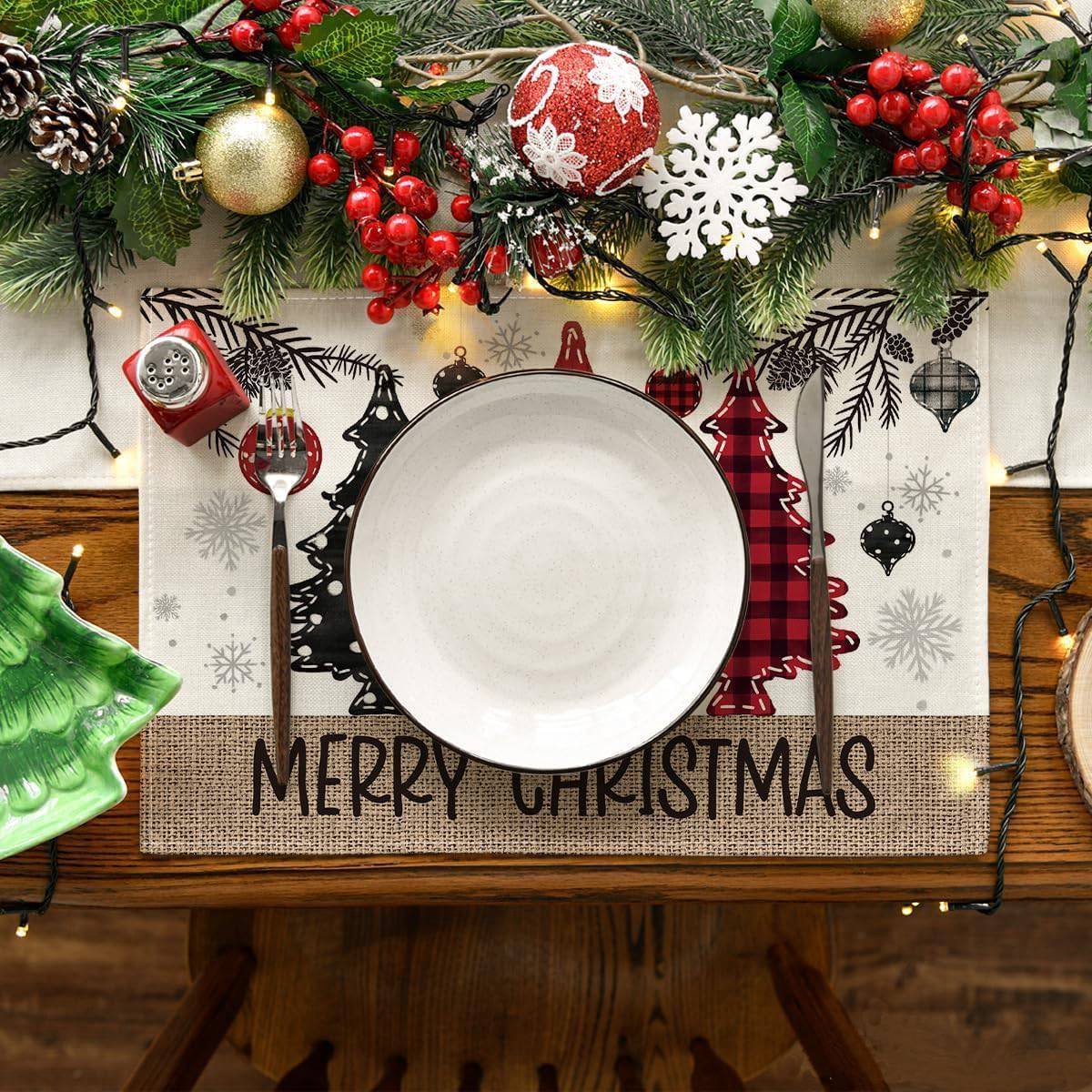 Placemats - Set of 4 - Christmas placemats - Table mats - Coasters - Christmas decorative placemats - 46x31cm - Suitable for party decorations, kitchens and dining rooms