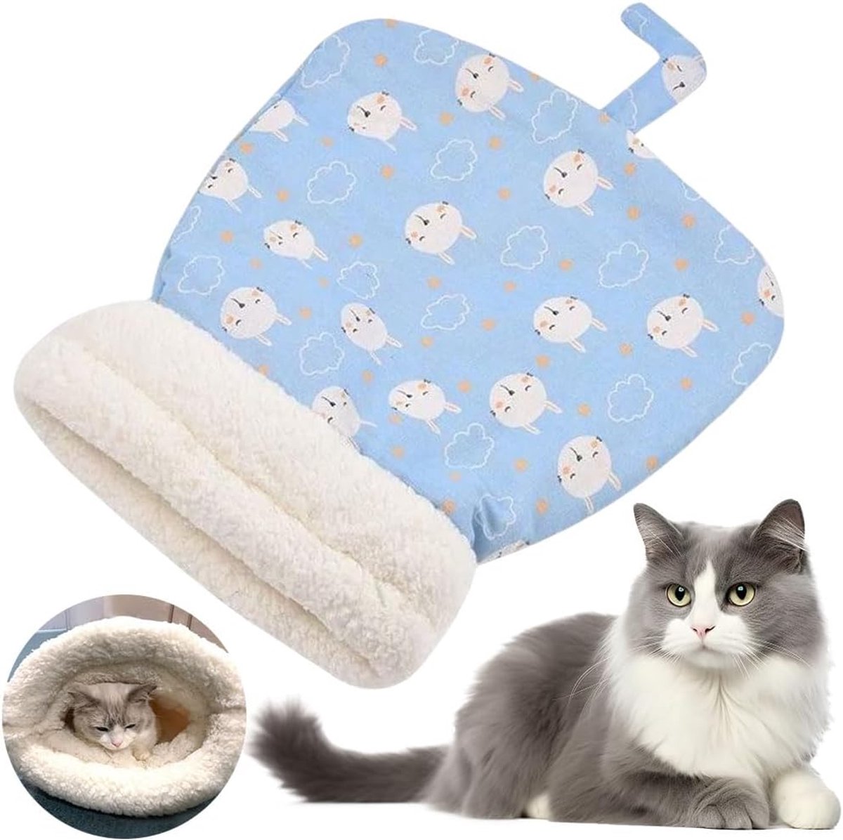 Cat Bed - Pet Sleeping Bag - Warm Pet Bed - Winter Cat House - Suitable for Indoor Use - Comfortable and Sheltered - Give Your Pet a Warm Hideaway (Blue, One Size)