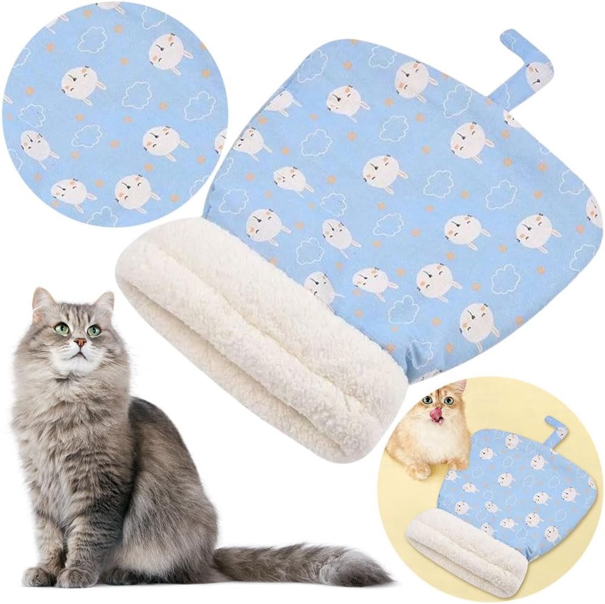 Cat Bed - Pet Sleeping Bag - Warm Pet Bed - Winter Cat House - Suitable for Indoor Use - Comfortable and Sheltered - Give Your Pet a Warm Hideaway (Blue, One Size)