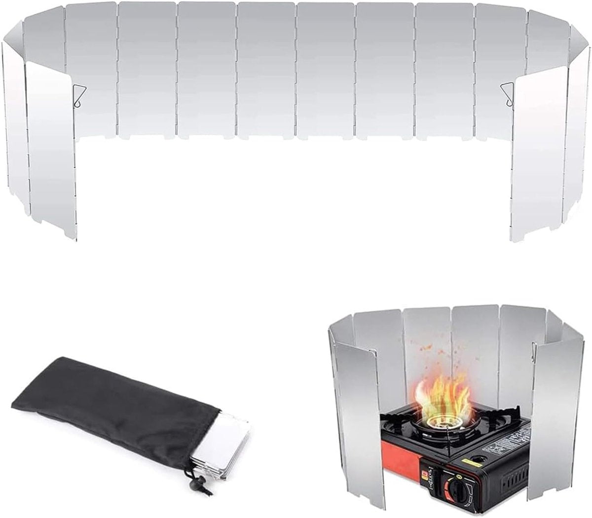 Windbreak for Camping Stove - Pack of 10 - Foldable Aluminum Windbreak - Foldable Windbreak for Gas Stove, Plate, Grill, Picnic, Camping Equipment - Aluminum Windbreak with Storage Bag