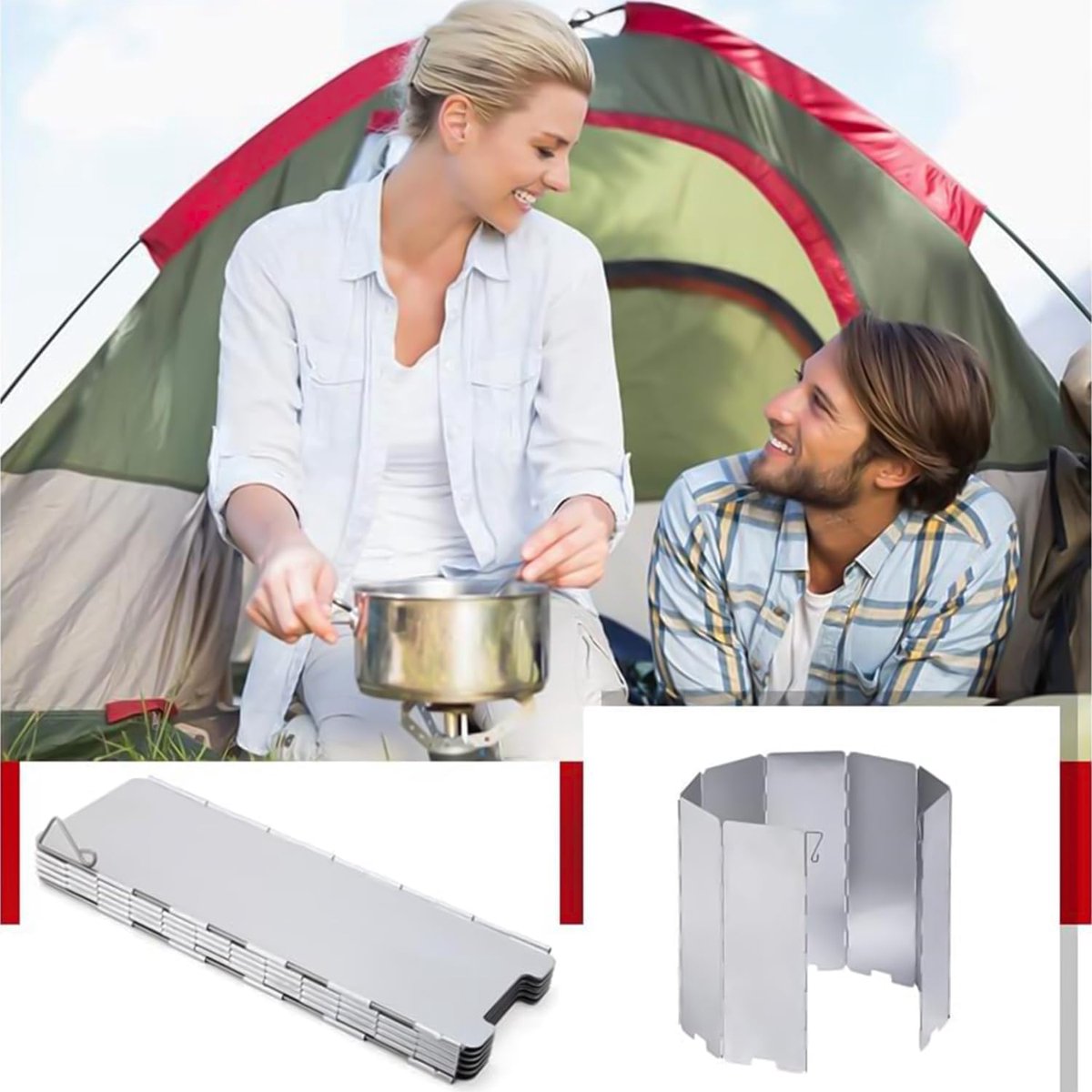 Windbreak for Camping Stove - Pack of 10 - Foldable Aluminum Windbreak - Foldable Windbreak for Gas Stove, Plate, Grill, Picnic, Camping Equipment - Aluminum Windbreak with Storage Bag