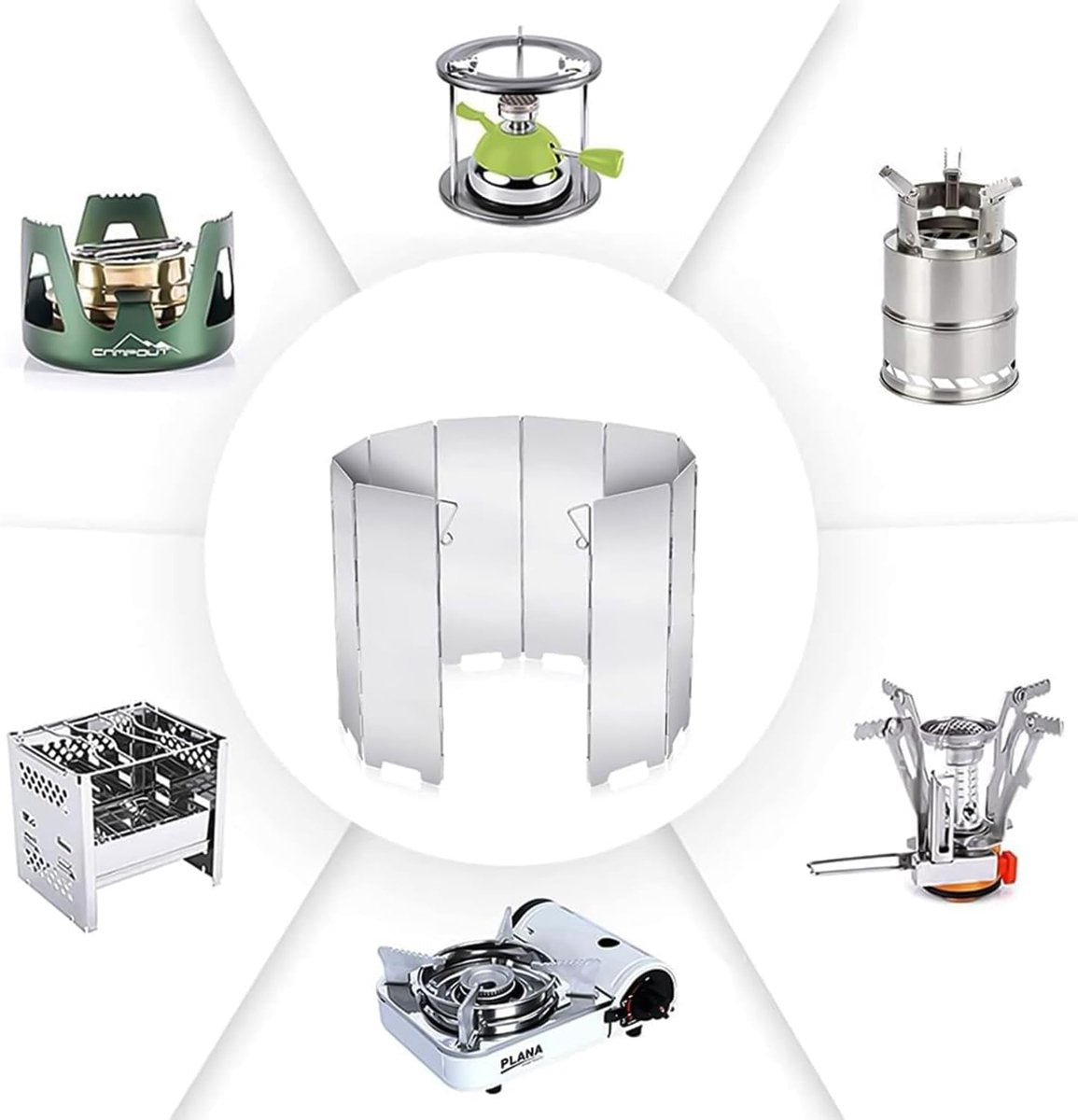 Windbreak for Camping Stove - Pack of 10 - Foldable Aluminum Windbreak - Foldable Windbreak for Gas Stove, Plate, Grill, Picnic, Camping Equipment - Aluminum Windbreak with Storage Bag