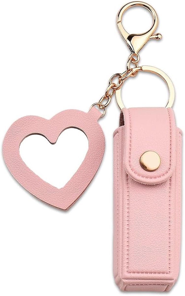 Lipstick Holder - with Mirror - Storage Box - Key Ring - Suitable for Car Keys, Lipstick Organizer (Pink)