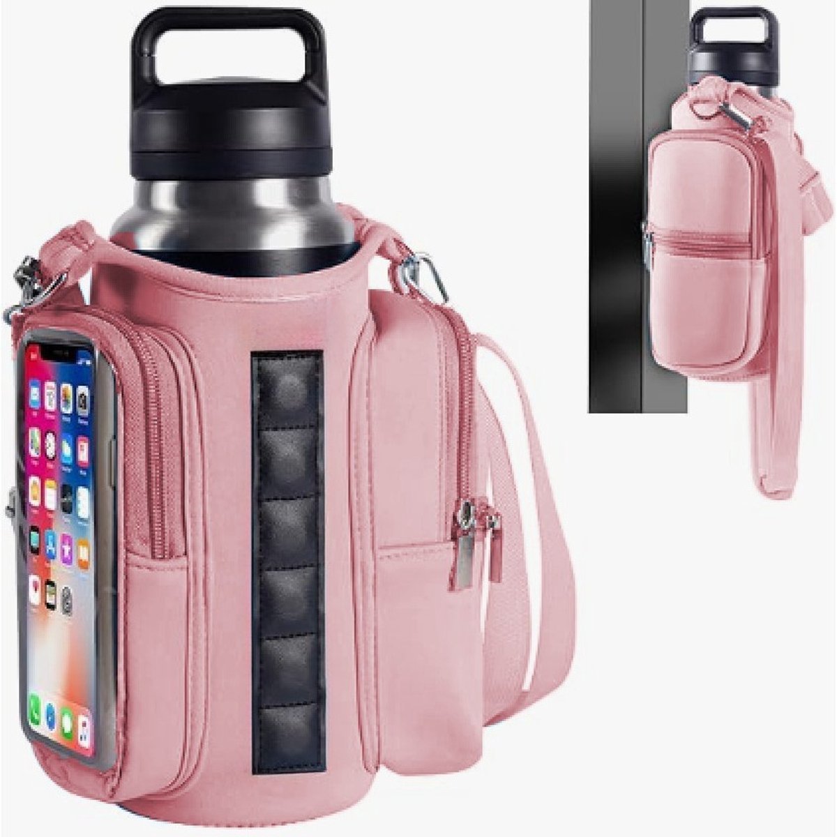 Magnetic Sports Bag with Adjustable Shoulder Strap - Includes Water Bottle Holder and Pocket - for Sports, Workouts, Travel &amp; Work（Pink）