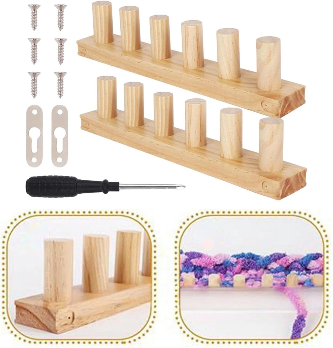 Knitting Machine for Thick Yarn - 2 Pieces - Reusable - Suitable for Making Your Own Blankets - Portable Knitting Frame for Blankets - Crafts - Beginner-Friendly - Wooden Hand Knitting Tool Set