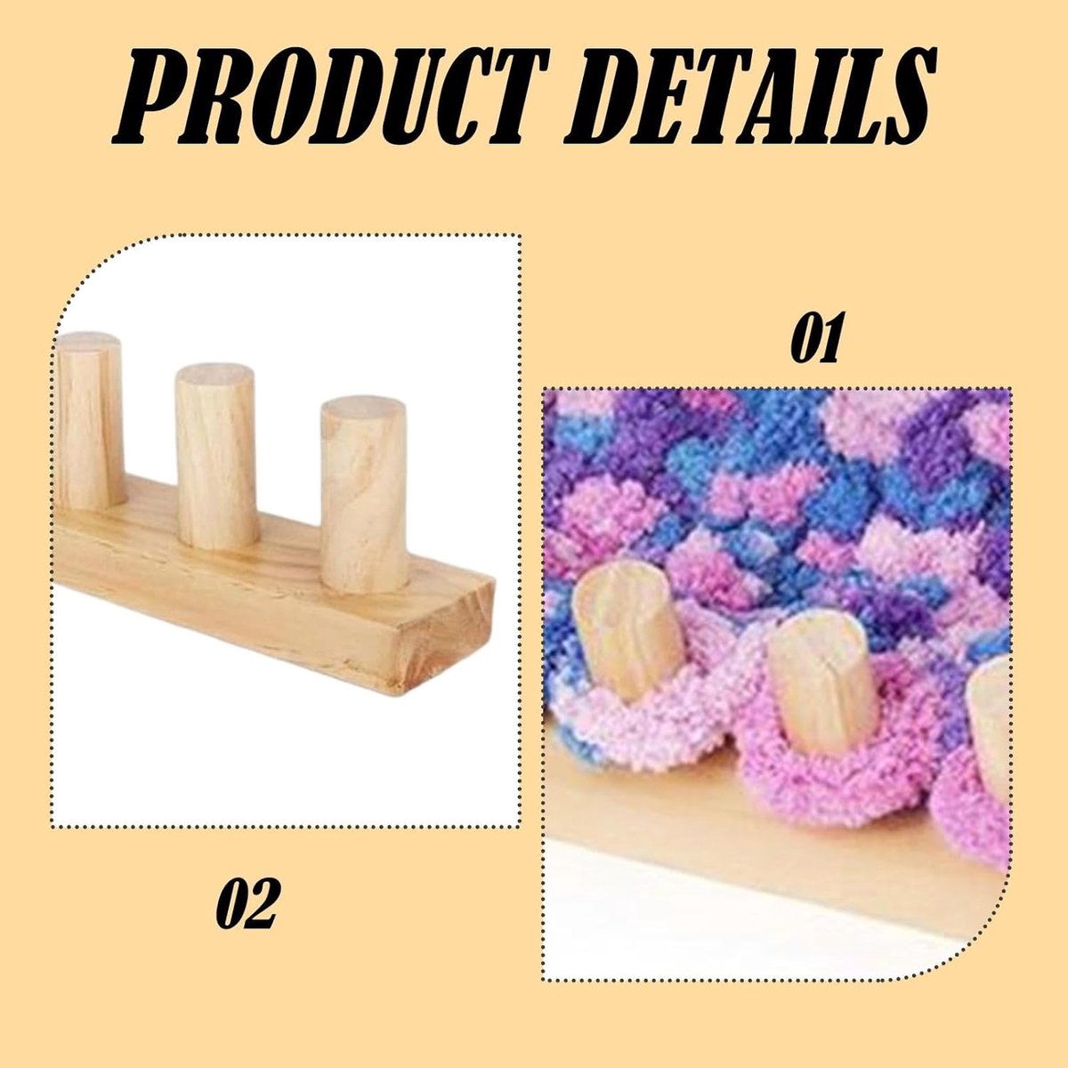 Knitting Machine for Thick Yarn - 2 Pieces - Reusable - Suitable for Making Your Own Blankets - Portable Knitting Frame for Blankets - Crafts - Beginner-Friendly - Wooden Hand Knitting Tool Set