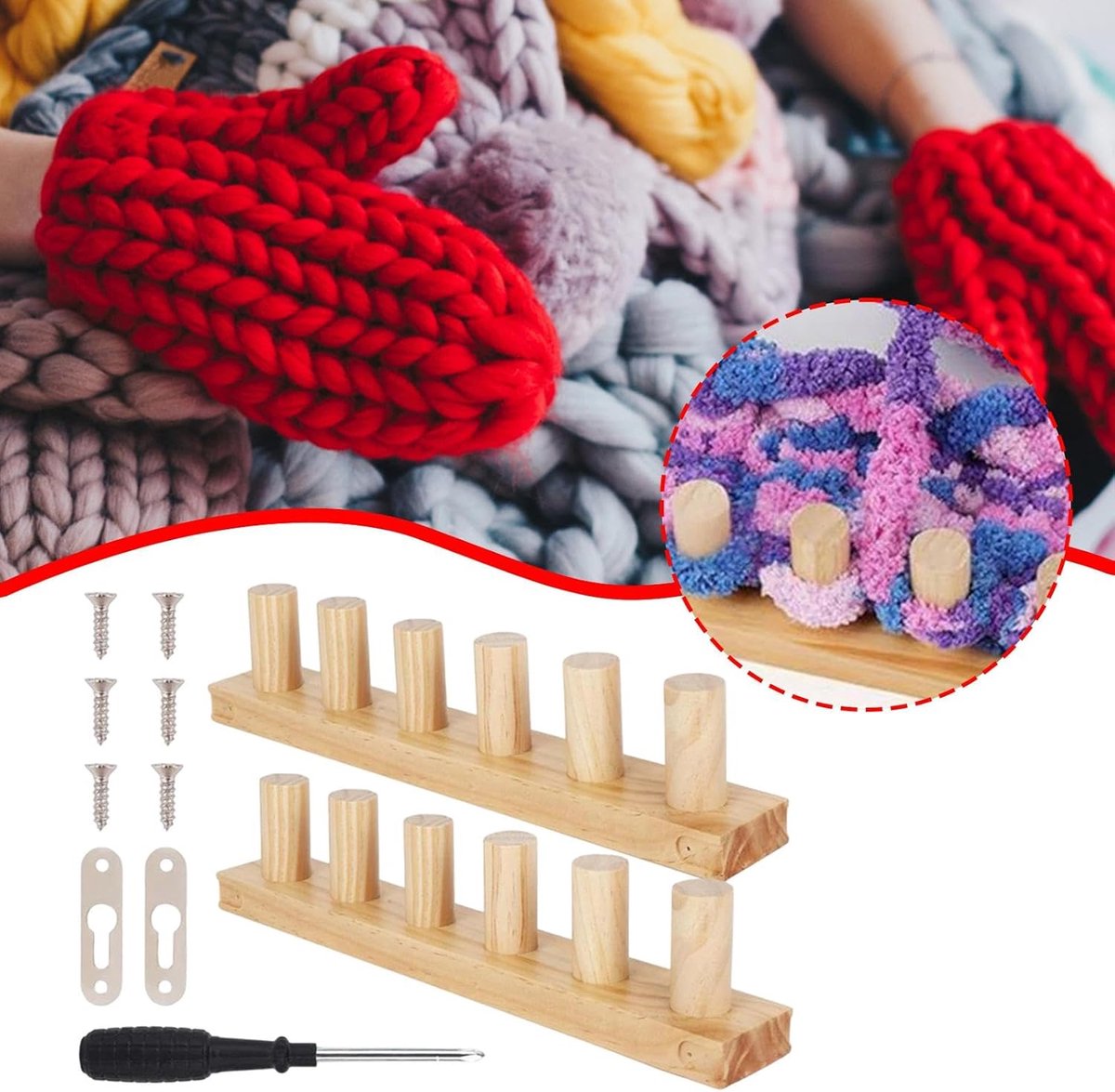 Knitting Machine for Thick Yarn - 2 Pieces - Reusable - Suitable for Making Your Own Blankets - Portable Knitting Frame for Blankets - Crafts - Beginner-Friendly - Wooden Hand Knitting Tool Set