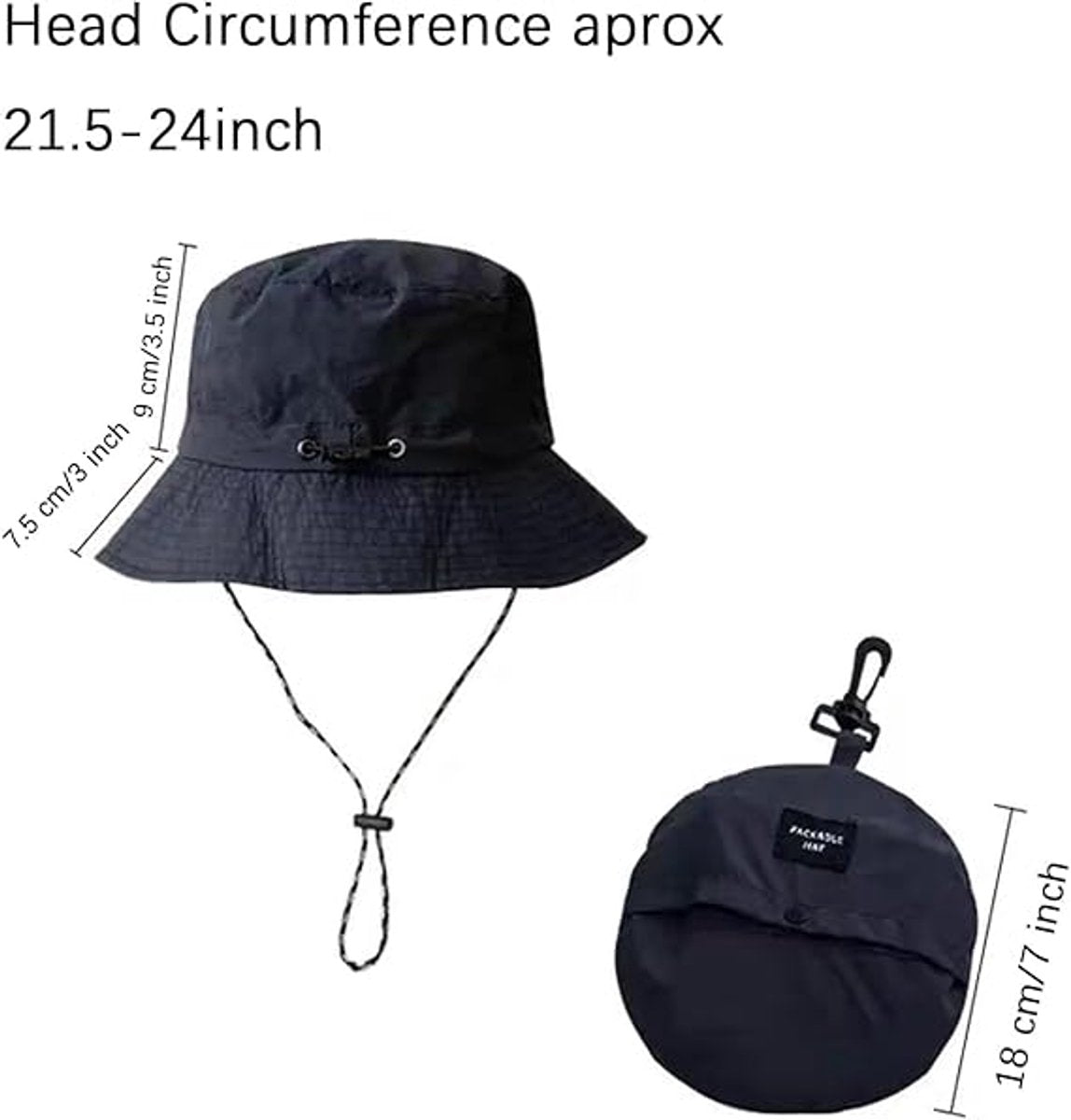 Hat - Sun Hat - Outdoor Jungle Hat - Foldable Bucket Hat - Rain Hat - Unisex - With Removable Chin Strap - 2-Piece (Black + Green)