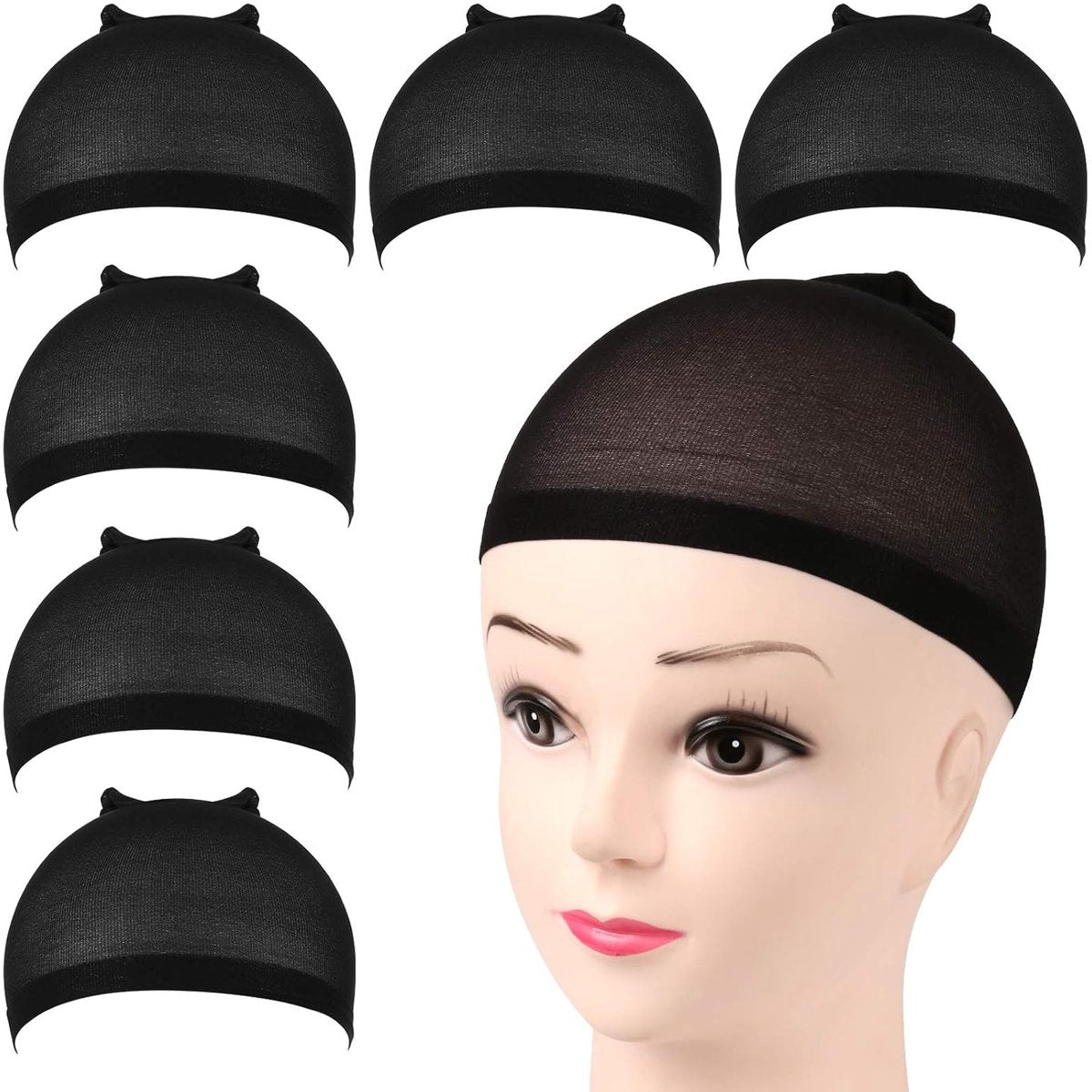 6-Pack Wig Caps - Black Elastic Wig Caps - Suitable for women, girls and children.