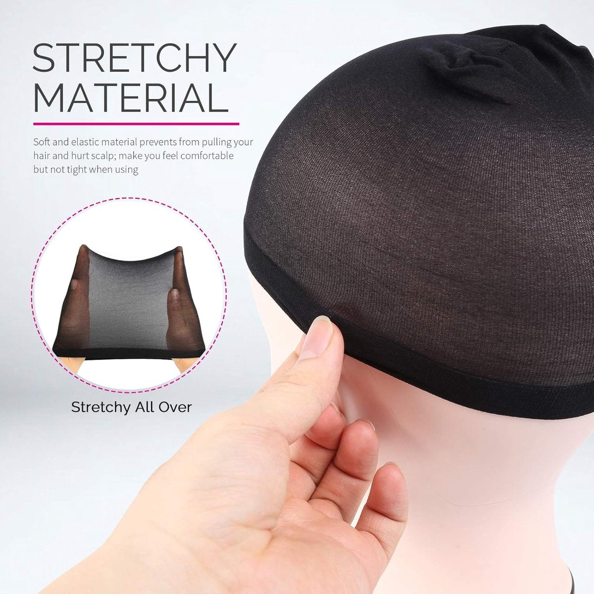 6-Pack Wig Caps - Black Elastic Wig Caps - Suitable for women, girls and children.