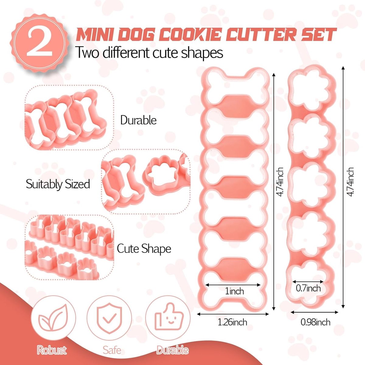 Set of Two Mini Cookie Cutters - 2.5cm Dog Bone Cookie Cutter, Dog Paw Cookie Cutter, Homemade Dog Biscuits, Snacks, Cakes & Cookies (Morandi Pink)
