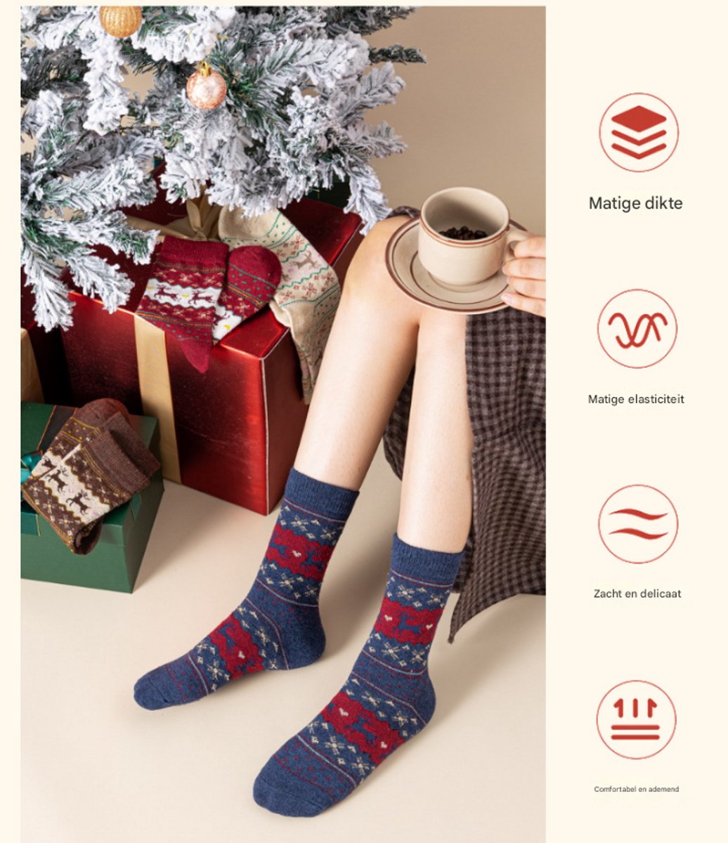 Socks - 5 pairs - Christmas socks - Lounge socks - Warm socks - Cute mid-height reindeer women's socks - Christmas sock set - Christmas gift - Birthday gift - Reindeer series