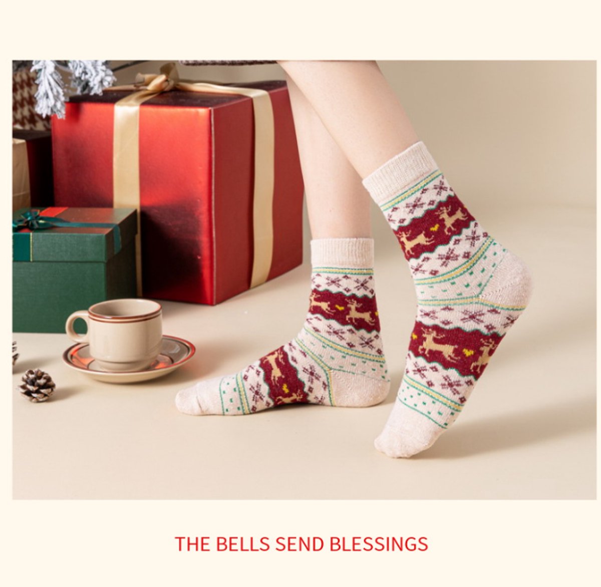 Socks - 5 pairs - Christmas socks - Lounge socks - Warm socks - Cute mid-height reindeer women's socks - Christmas sock set - Christmas gift - Birthday gift - Reindeer series