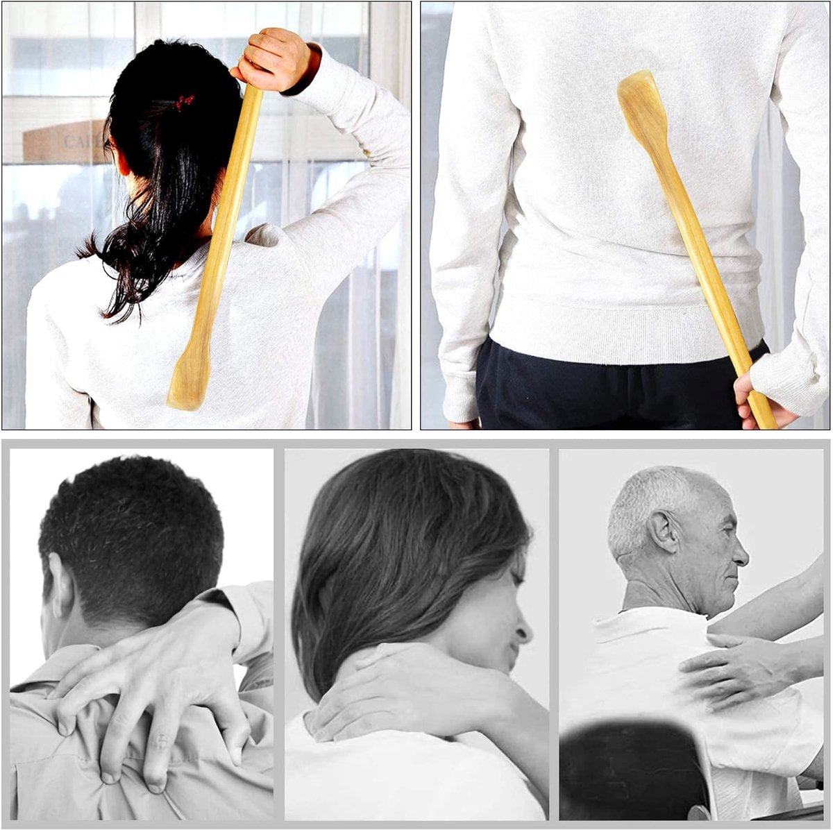 Wooden Back Massager - Manual Back Massager - For Body Relaxation - Relief of Discomfort and Itching (1 Piece)