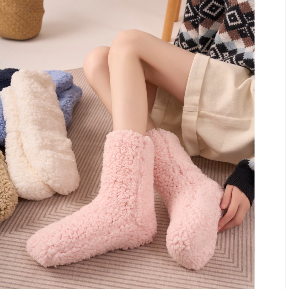Home Socks - Women's Socks - Casual Sleep Socks - Maternity Socks - Non-slip Fleece Socks - Home Floor Socks - Pink