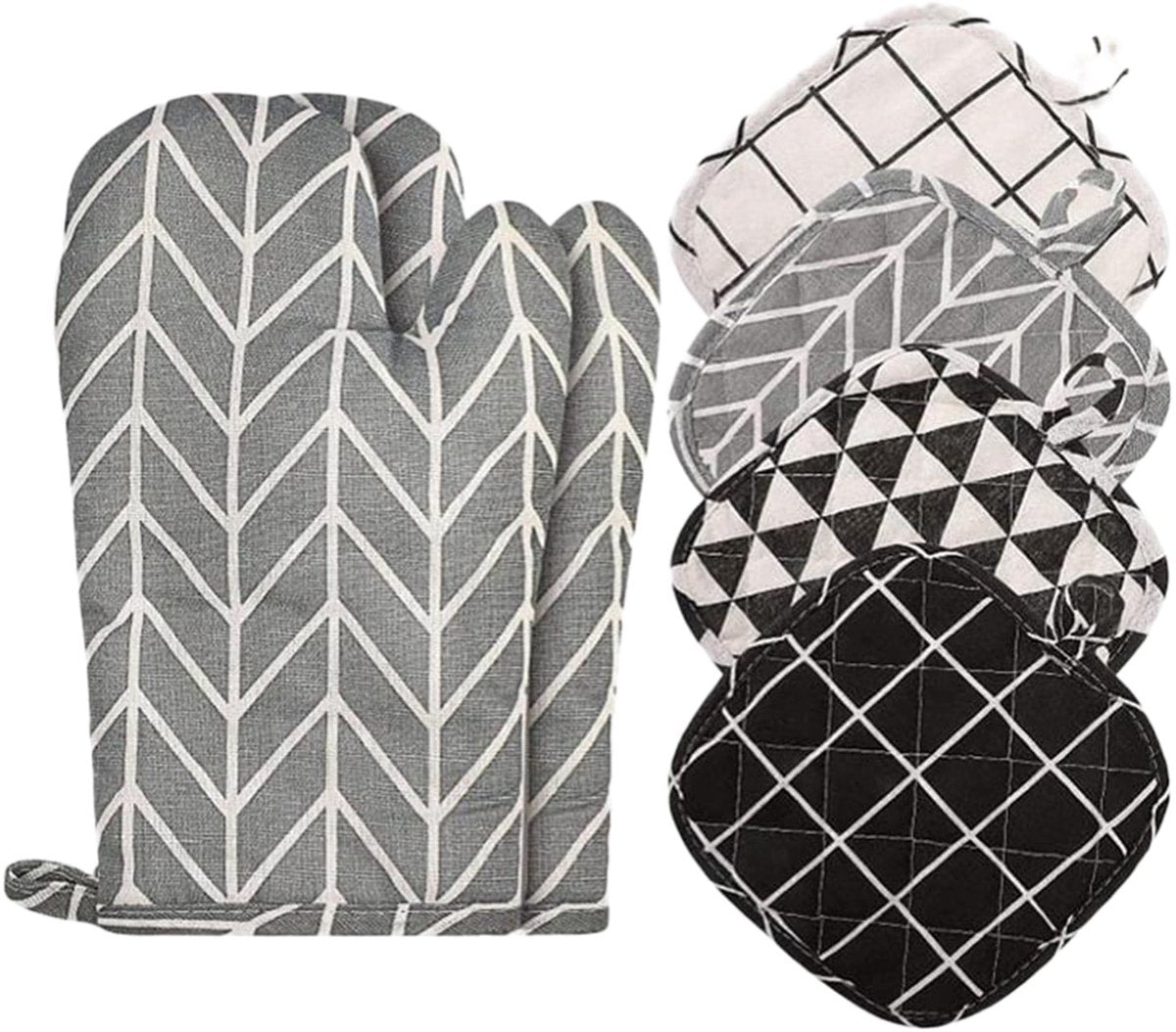 Set of 6 - Oven Mitts and Heat Resistant Mat - Microwave Gloves and Heat Resistant Oven Mat - Cooking Specific