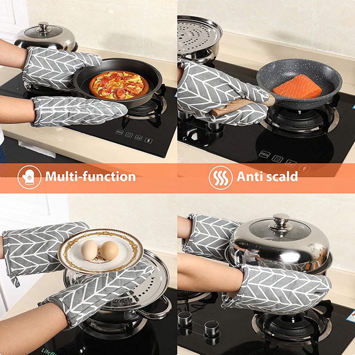 Set of 6 - Oven Mitts and Heat Resistant Mat - Microwave Gloves and Heat Resistant Oven Mat - Cooking Specific