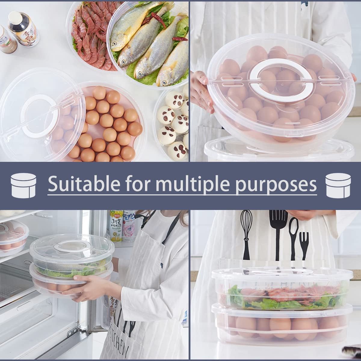 Versatile Storage Box - with Lid and Handle - Egg Carton - Holds 30 Cake Eggs - 12/3.5 Inches - Perfect for Cheesecake, Corn Pie, Fruit - White and Clear (One)