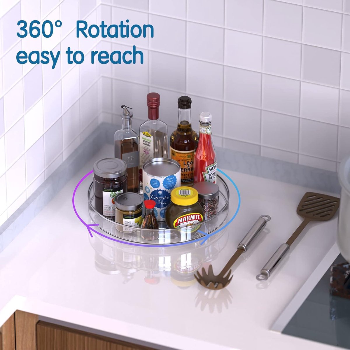 Set of two rotating storage racks (27+23.5 cm) - Rotating spice rack, rotating rack for refrigerator cabinet, rotating shelf for cupboard - Suitable for various storage spaces - Cosmetics storage