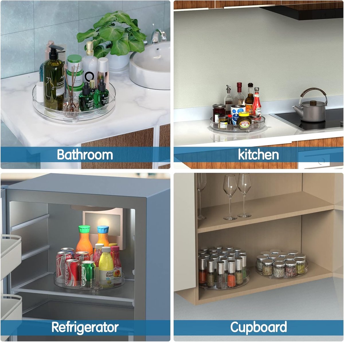 Set of two rotating storage racks (27+23.5 cm) - Rotating spice rack, rotating rack for refrigerator cabinet, rotating shelf for cupboard - Suitable for various storage spaces - Cosmetics storage