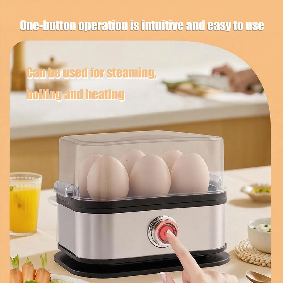 Electric Egg Boiler - Egg Boiler 6 Eggs - Made of Stainless Steel - Intelligent Steamer with Automatic Shut-Off