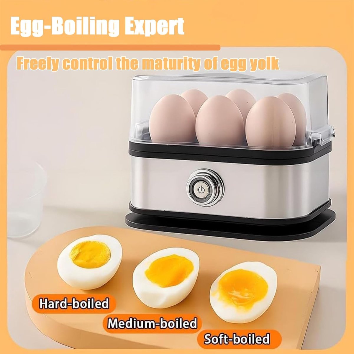 Electric Egg Boiler - Egg Boiler 6 Eggs - Made of Stainless Steel - Intelligent Steamer with Automatic Shut-Off