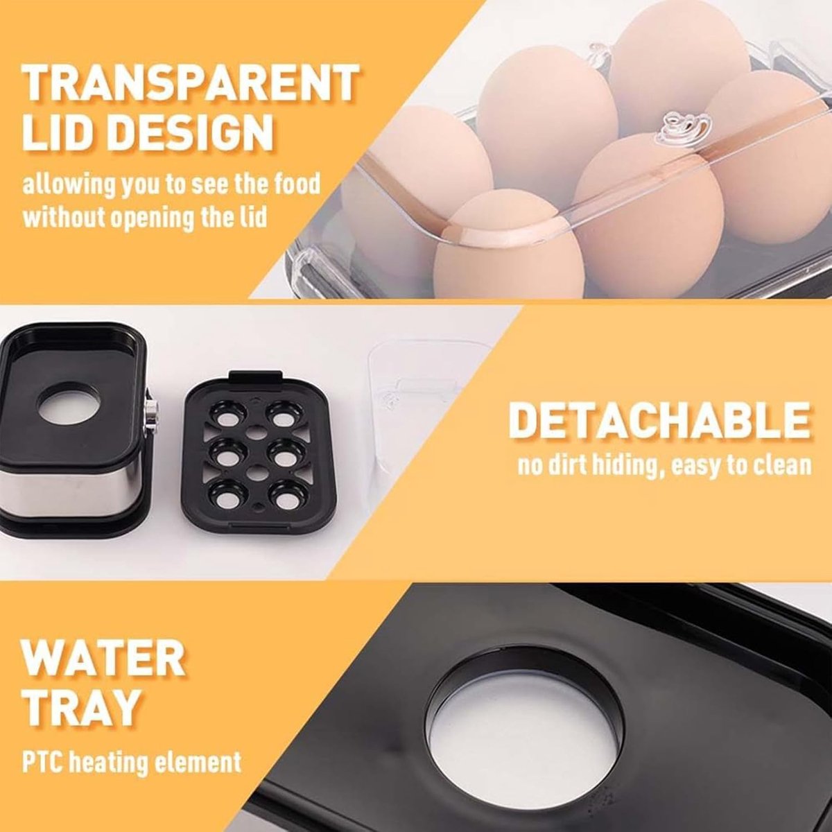 Electric Egg Boiler - Egg Boiler 6 Eggs - Made of Stainless Steel - Intelligent Steamer with Automatic Shut-Off