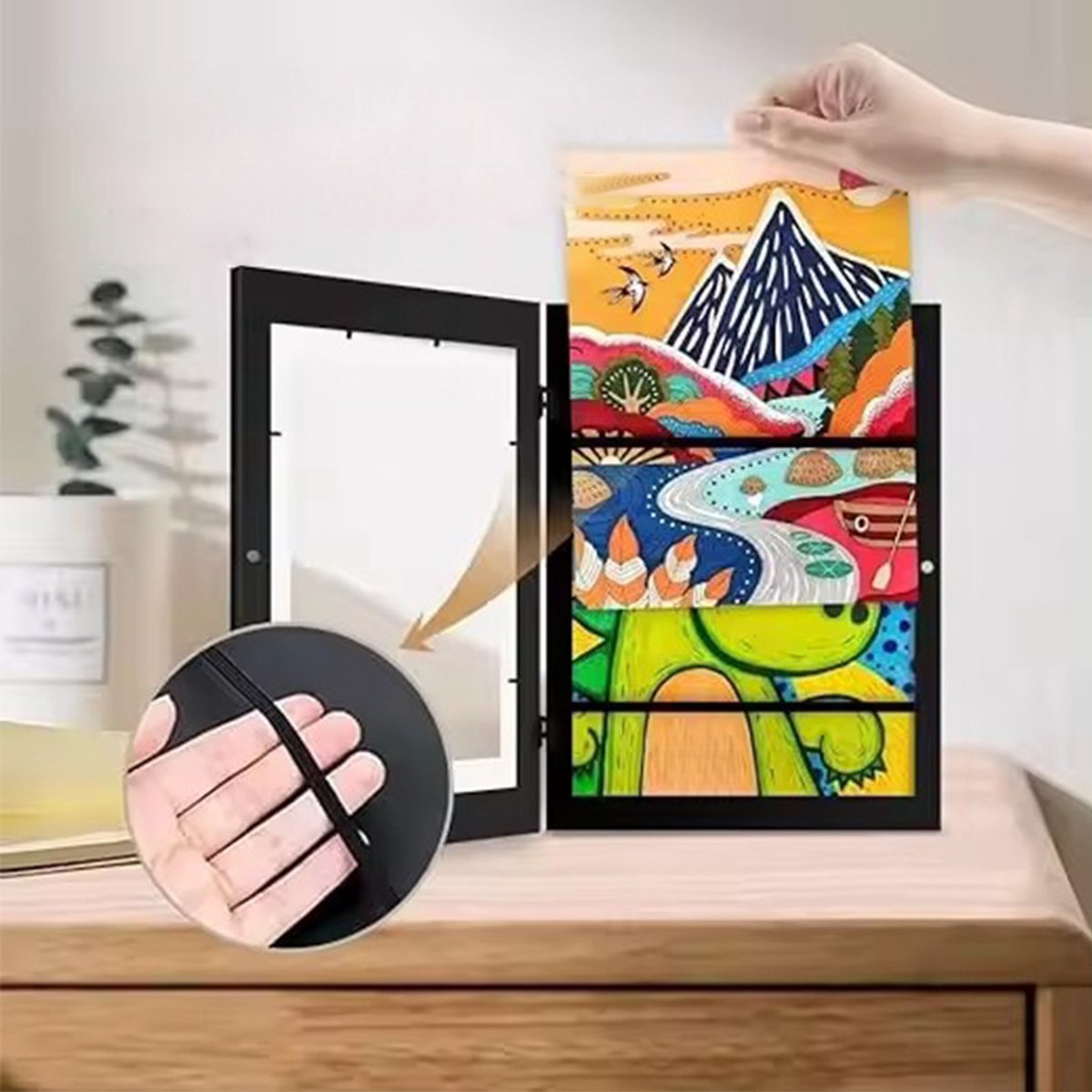 Interchangeable frame - children's drawing - Interchangeable frame A4 - Children's artwork - children's drawings interchangeable frame - Photo frame Poster frame Wall frame - Gift - Natural wood color