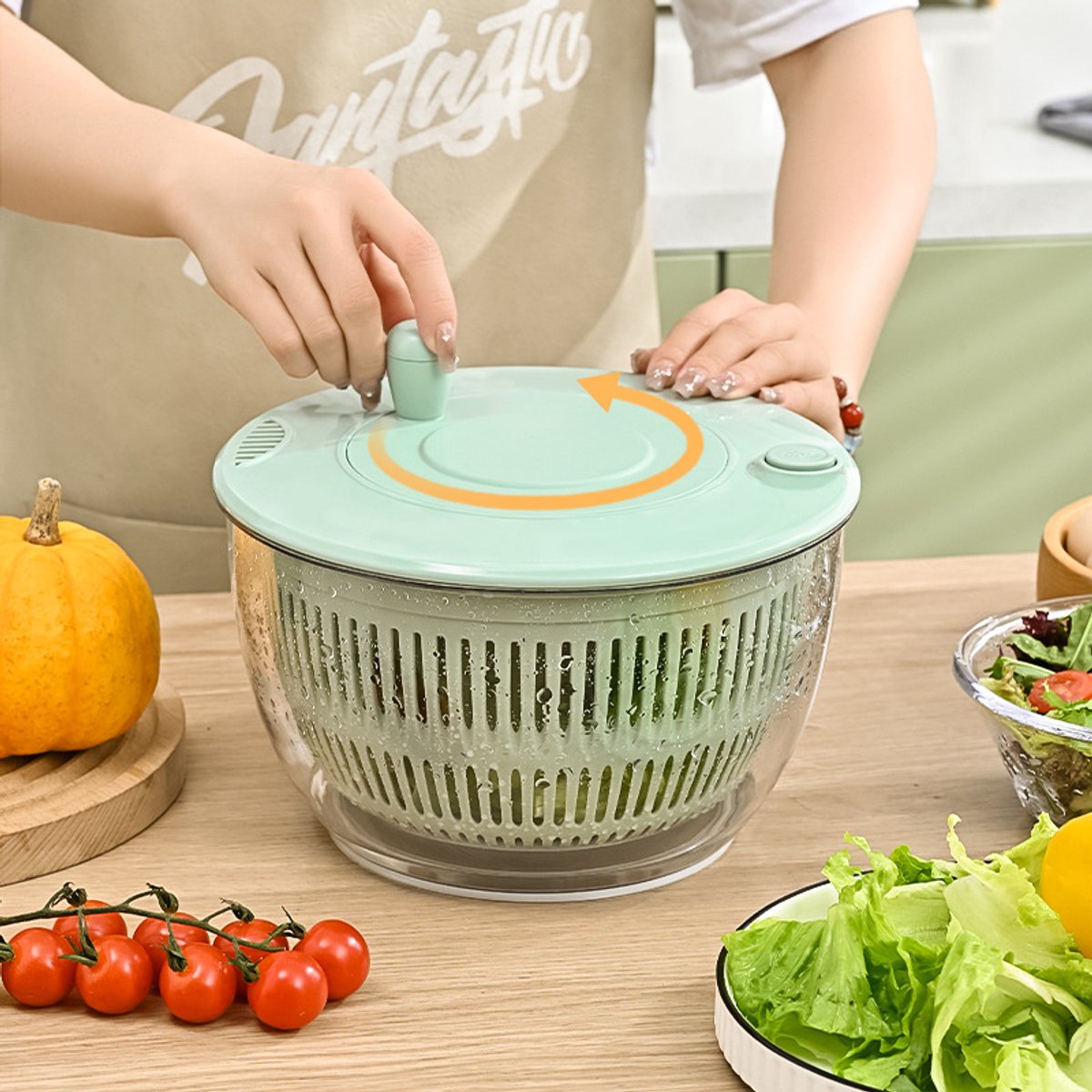 2-in-1 Double Decker Vegetable Dryer - Fruit Salad Drainer - Six Replaceable Blades - Salad Dryer - Double Decker Basket Kitchen Appliance - Double Decker Vegetable and Fruit Washer