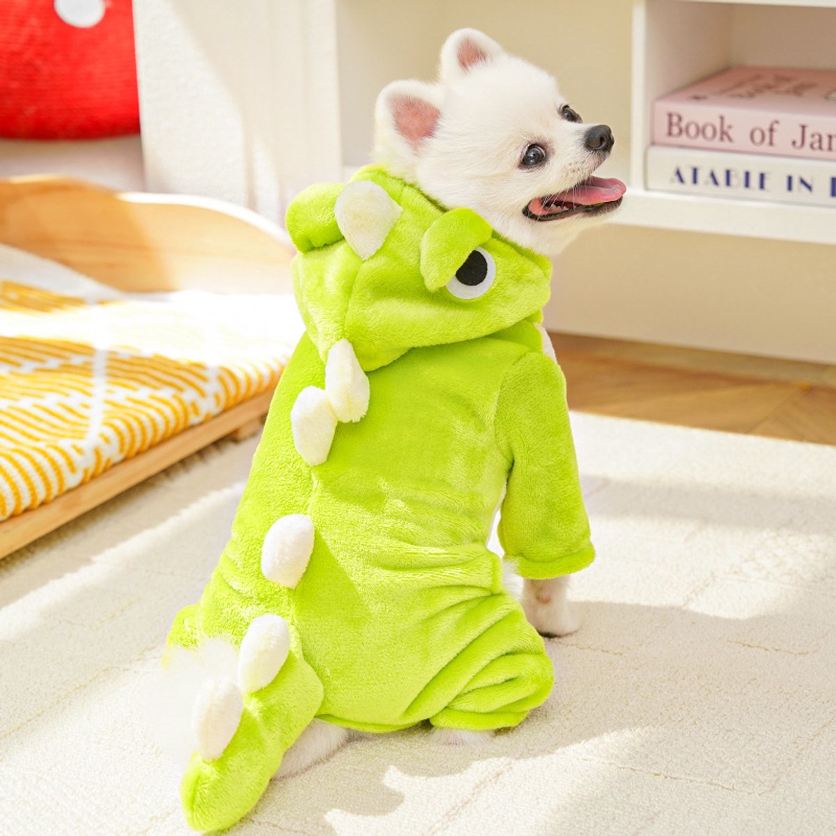 Warm Pet Clothing - Cute Dinosaur Dog Suit - Warm Fleece Pet Clothes for Small Dogs - Green (Size M)