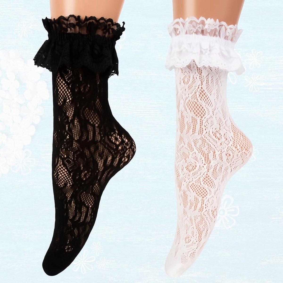 Socks - 5 Pairs of Pleated Ankle Socks for Women - Lace Trim - Pleated Sock Set - Cute Princess Anklet (Colorful Rose)