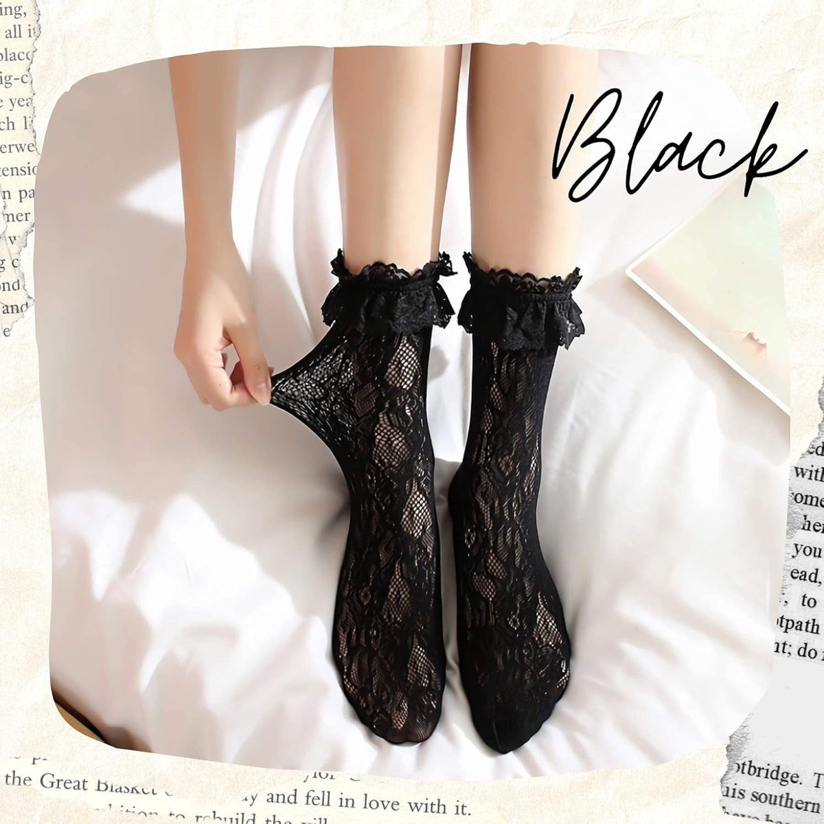 Socks - 5 Pairs of Pleated Ankle Socks for Women - Lace Trim - Pleated Sock Set - Cute Princess Anklet (Colorful Rose)