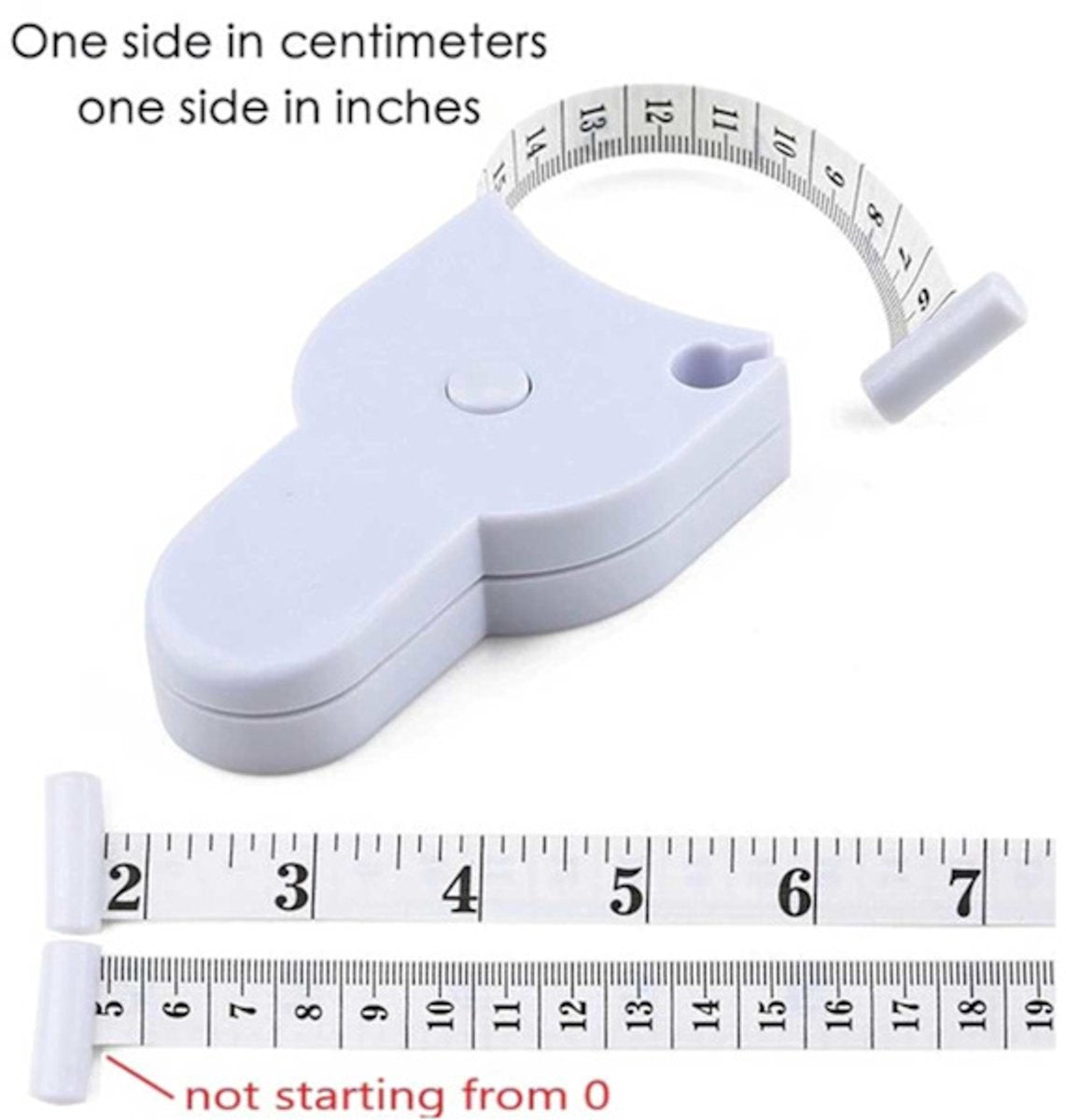 Measuring tape - for clothing and body measurements - centimeters and inches - white